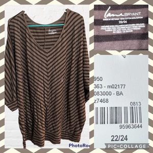 NWT Lane Bryant brown striped 3/4 sleeve top. 🍁Perfect for fall! Sz 22/24